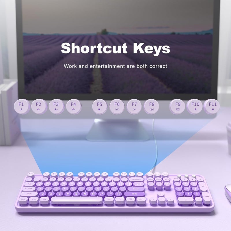 Atelus Large Print Keyboard, USB Wired Computer Keyboard, Full Size Keyboard with Number Pad for PC Laptop Desktop Windows 7 8 10 11 (Purple Colorful) - Image 5